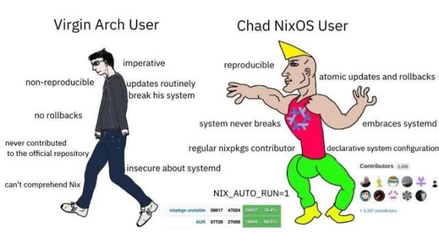 Virgin Arch User vs. Chad NixOS User