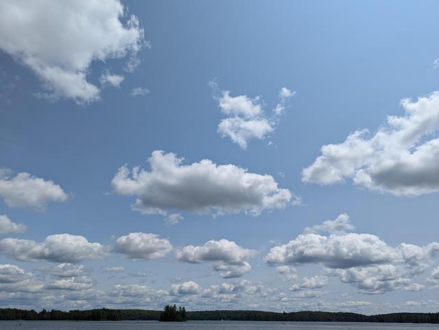 Eagle Lake and the wide blue sky, with clouds for contrast