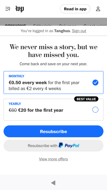 A popup where to only option is to resubscribe