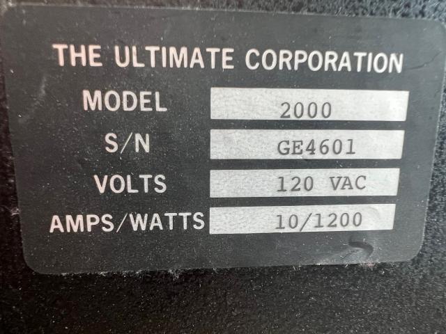 Photo of model info plate. It reads:
The Ultimate Corporation
Model: 2000
S/N: GE4601
Volts: 120 VAC
Amps/Watts: 10/1200