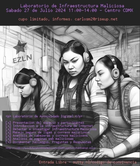 cartel del lab de infra maliciosa con 3 mujeres con computadoras