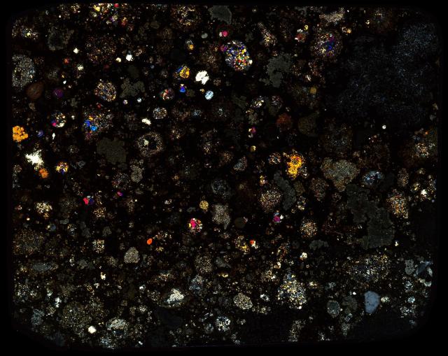 Northwest Africa (NWA) 2224 Meteorite Thin Section - XPL HDR Pathscan Enabler.

Solar Anamnesis, CC BY-NC-SA 2.0 via Flickr: https://flic.kr/p/2hz6gNX