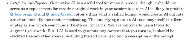 Text of a university AI policy.