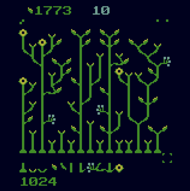 a screenshot of a pixelated garden from the first game I played of Tile Garden