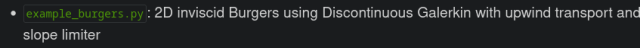 example_burgers.py: 2D inviscid Burgers using Discontinuous Galerkin with upwind transport and slope limiter