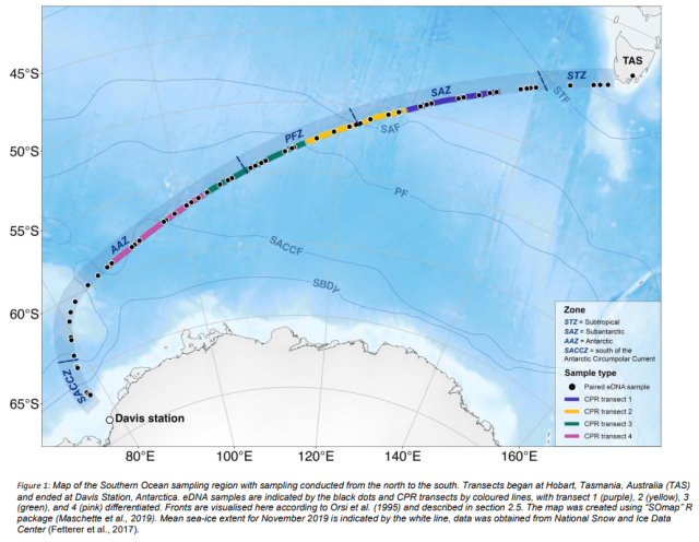 sampling locations map from Antarctica to Tasmania