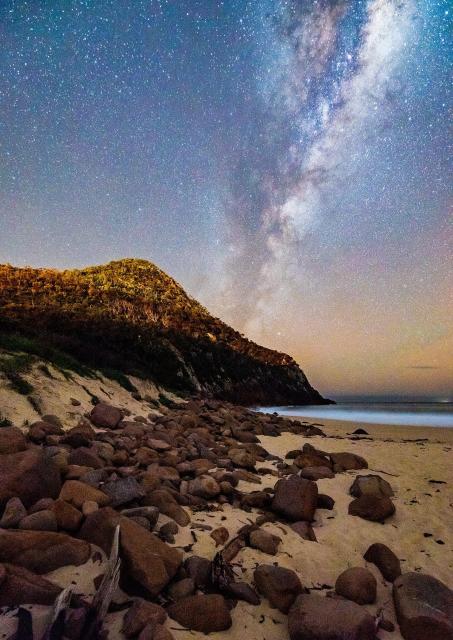 "Milky Way rising over Tomaree Mountain."

Poidabro, CC BY-SA 4.0, via Wikimedia Commons.
