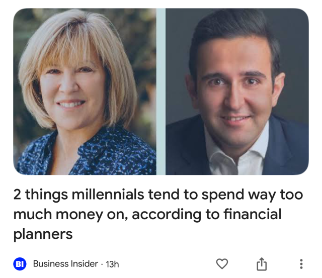 “2 things millennials tend to spend way too much money on, according to financial planners” — Business Insider, 14 September 2024