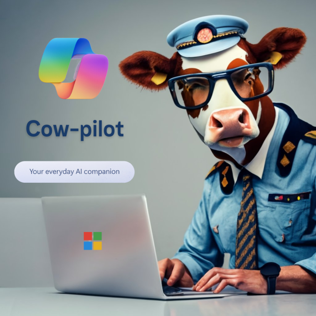 Cow-pilot: your everyday AI companion. (In the style of Microsoft Copiloy.