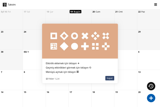 The feber main calendar view and splash screen in turkish!