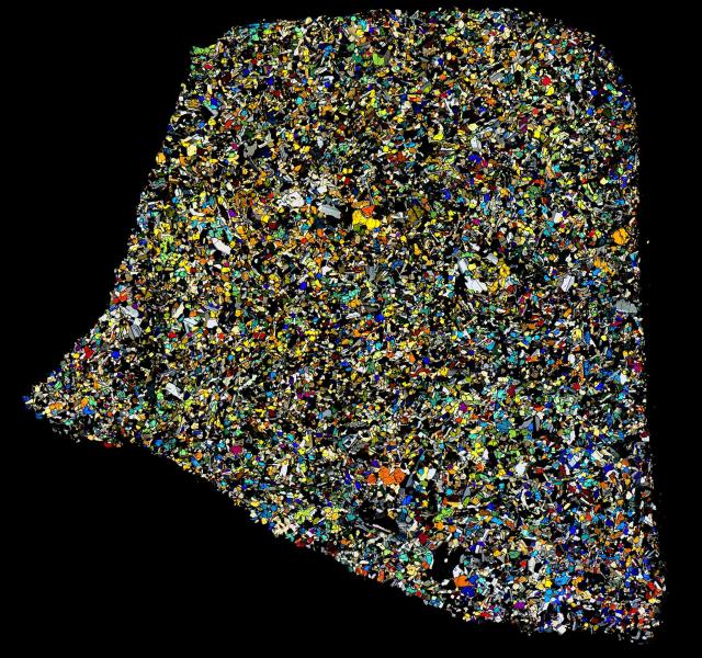 Thin Section of the Agoult Meteorite in Cross Polarized Light.

Solar Anamnesis, CC BY-NC-ND 2.0 via Flickr: https://flic.kr/p/QFbQs8