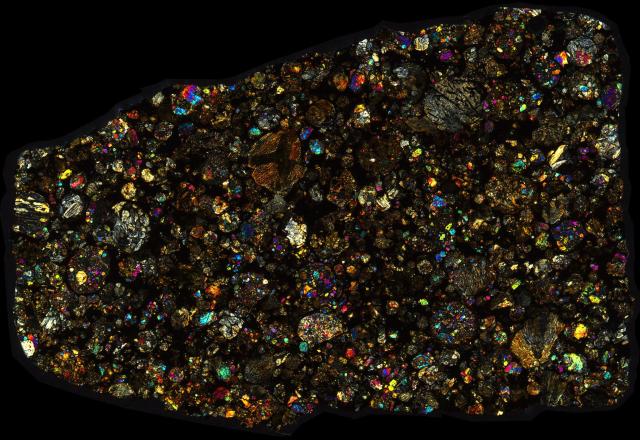 Moorabie Meteorite Thin Section - XPL HDR Pathscan Enabler.

Solar Anamnesis, CC BY-NC-SA 2.0 via Flickr: https://flic.kr/p/2hoVLeQ