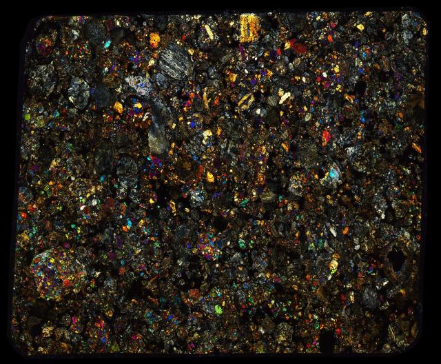 Barratta Meteorite Thin Section - XPL HDR Pathscan Enabler.

Solar Anamnesis, CC BY-NC-SA 2.0 via Flickr: https://flic.kr/p/2hxYveE