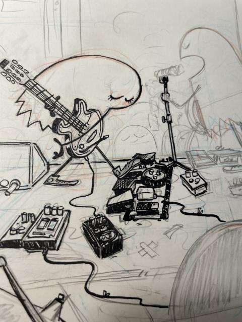 Sketch of ghosts playing guitar