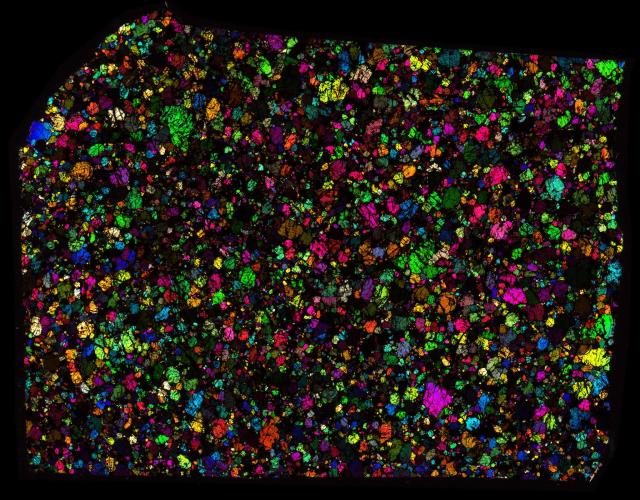 Northwest Africa (NWA) 5384 Meteorite Thin Section - XPL HDR Pathscan Enabler.

Solar Anamnesis, CC BY-NC-SA 2.0 via Flickr: https://flic.kr/p/2iy8ELC