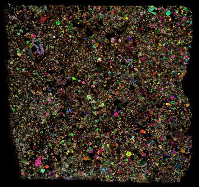 Tafassasset Meteorite Thin Section - XPL HDR Pathscan Enabler.

Solar Anamnesis, CC BY-NC-SA 2.0 via Flickr: https://flic.kr/p/2ibdp1y