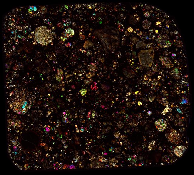 Northwest Africa (NWA) 4762 Meteorite Thin Section - XPL HDR Pathscan Enabler.

Solar Anamnesis, CC BY-NC-SA 2.0 via Flickr: https://flic.kr/p/2hV8fhW