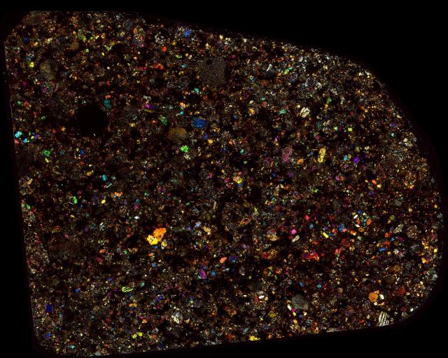 Nuevo Mercurio Meteorite Thin Section - XPL HDR Pathscan Enabler.

Solar Anamnesis, CC BY-NC-SA 2.0 via Flickr: https://flic.kr/p/2hxmosq