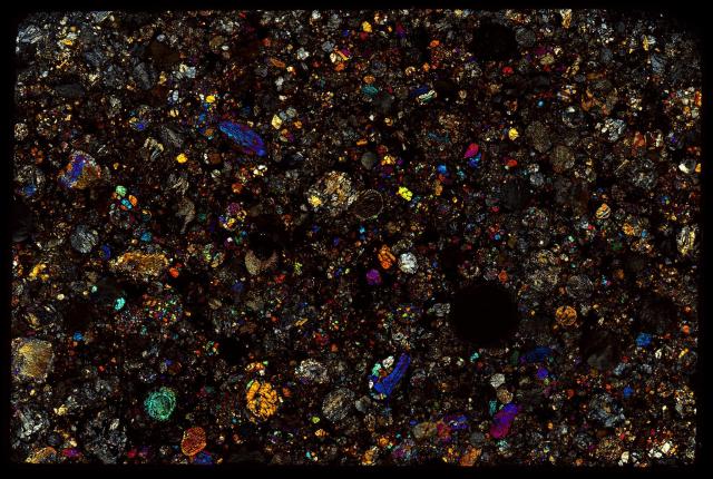 Northwest Africa (NWA) 4723 Meteorite Thin Section - XPL HDR Pathscan Enabler.

Solar Anamnesis, CC BY-NC-SA 2.0 via Flickr: https://flic.kr/p/2hCXodT