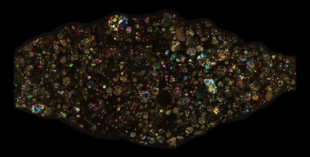 Northwest Africa (NWA) 10669 Meteorite Thin Section - XPL HDR Pathscan Enabler.

Solar Anamnesis, CC BY-NC-SA 2.0 via Flickr: https://flic.kr/p/2hQ4rh4