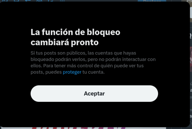 Fondo negro con letras blancas. Texto: la función de bloqueo cambiará pronto y la explicación donde dice que puedes proteger tu cuenta en azul.