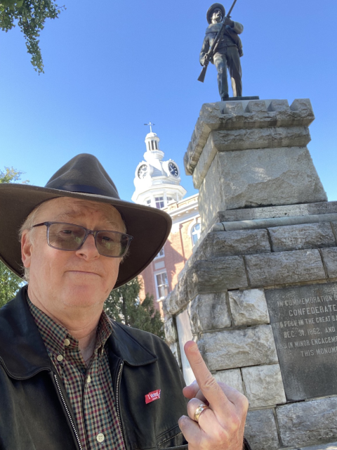 The tooter after voting, is signaling his opinion of white nationalists, both living and dead.