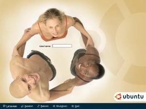Ubuntu login screen showing people in underwear