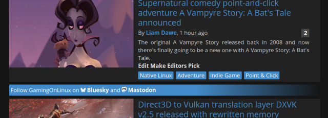 Our article list showing the social media bar telling people to follow on Bluesky and Mastodon