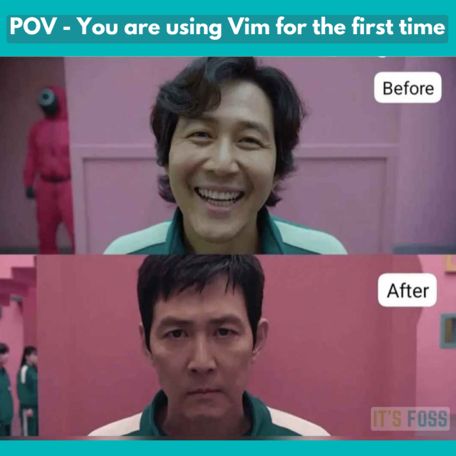 POV — You are using Vim for the first time.

In the photo for “Before”, the person in seen happy.

In the photo for "After", the person looks dead inside.