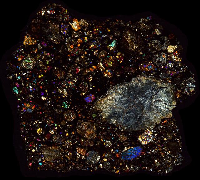 Northwest Africa (NWA) 4022 Meteorite Thin Section - XPL HDR Pathscan Enabler.

Solar Anamnesis, CC BY-NC-SA 2.0 via Flickr: https://flic.kr/p/2hPZVrV