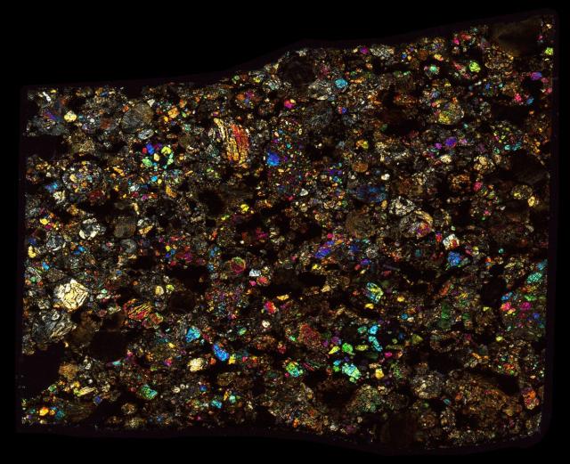 Northwest Africa (NWA) 4460 Meteorite Thin Section - XPL HDR Pathscan Enabler.