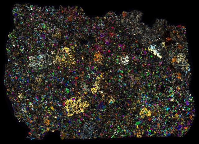 Northwest Africa (NWA) 10690 Meteorite Thin Section - XPL HDR Pathscan Enabler.