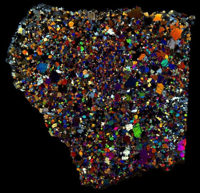Northwest Africa (NWA) 4801 Meteorite Thin Section - XPL HDR Pathscan Enabler.