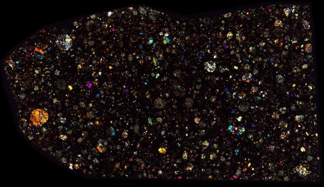 Northwest Africa (NWA) 5684 Meteorite Thin Section - XPL HDR Pathscan Enabler.