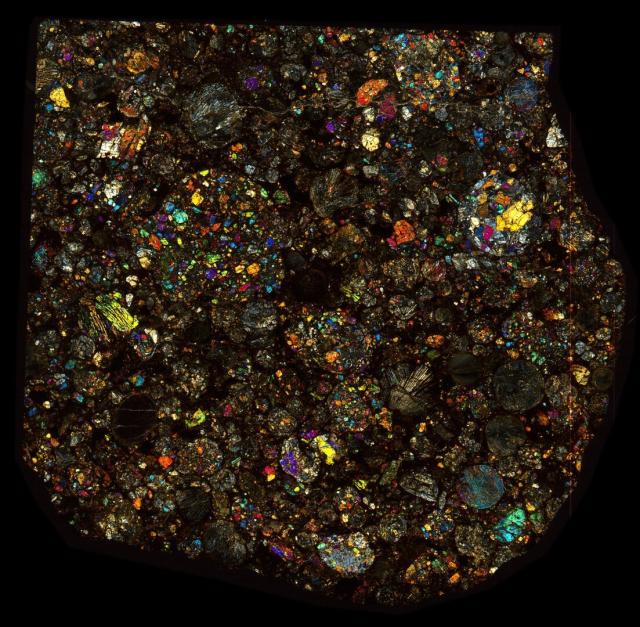Northwest Africa (NWA) 7171 Meteorite Thin Section - XPL HDR Pathscan Enabler.