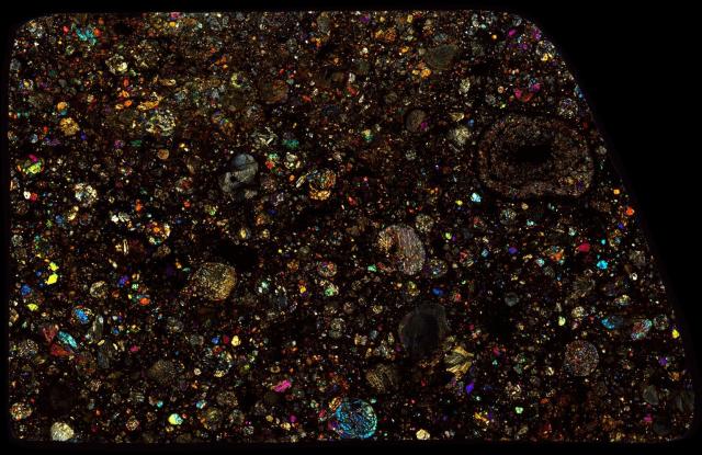 Northwest Africa (NWA) 5910 Meteorite Thin Section - XPL HDR Pathscan Enabler.