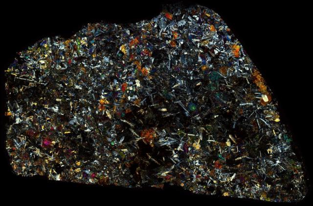 Northwest Africa (NWA) 5903 Meteorite Thin Section - XPL HDR Pathscan Enabler.