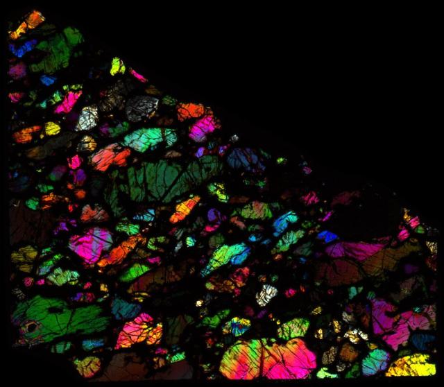 Northwest Africa (NWA) 5884 Meteorite Thin Section - XPL HDR Pathscan Enabler.