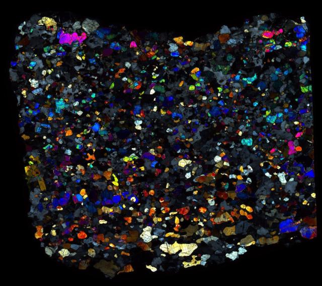 Northwest Africa (NWA) 8409 Meteorite Thin Section - XPL HDR Pathscan Enabler.