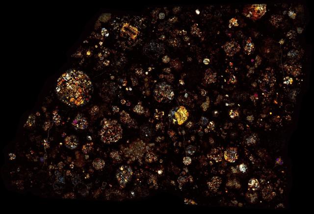 Northwest Africa (NWA) 5930 Meteorite Thin Section - XPL HDR Pathscan Enabler.