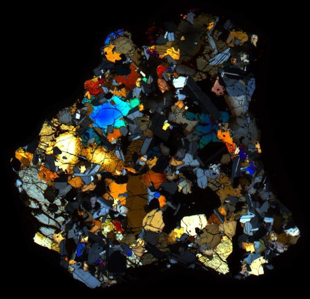 Northwest Africa (NWA) 10646 Meteorite Thin Section - XPL HDR Pathscan Enabler.