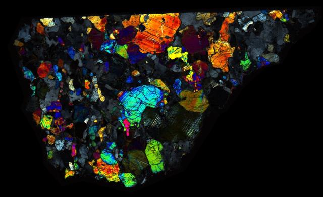 Northwest Africa (NWA) 7325 Meteorite Thin Section - XPL HDR Pathscan Enabler.