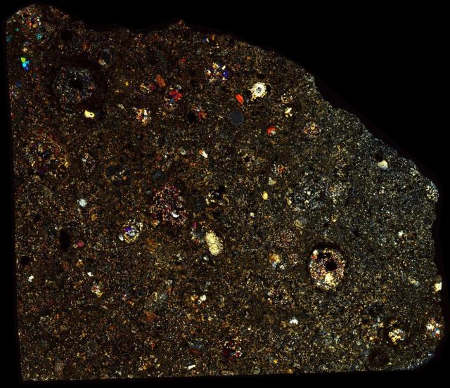 Northwest Africa (NWA) 4964 Meteorite Thin Section - XPL HDR Pathscan Enabler.