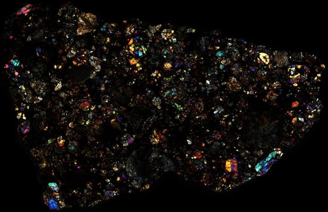 Northwest Africa (NWA) 5026 Meteorite Thin Section - XPL HDR Pathscan Enabler.