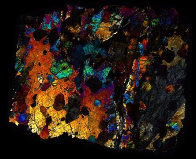 Northwest Africa (NWA) 1950 Meteorite Thin Section - XPL HDR Pathscan Enabler.