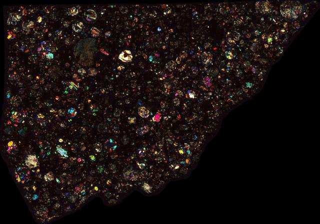 Northwest Africa (NWA) 11038 Meteorite Thin Section - XPL HDR Pathscan Enabler.