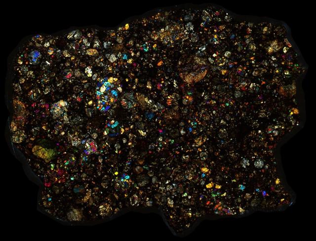 Northwest Africa (NWA) 3189 Meteorite Thin Section - XPL HDR Pathscan Enabler.