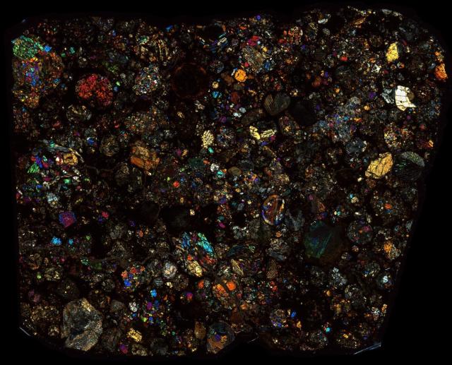 Northwest Africa (NWA) 2892 Meteorite Thin Section - XPL HDR Pathscan Enabler.