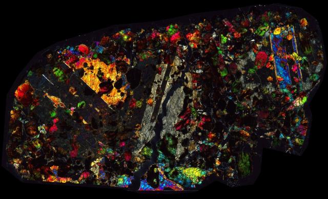Northwest Africa (NWA) 1950 Meteorite Thin Section - XPL HDR Pathscan Enabler.