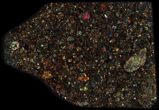 Northwest Africa (NWA) 5672 Meteorite Thin Section - XPL HDR Pathscan Enabler.